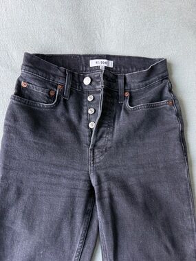 Re/Done Black 70s Stove Pipe High-Rise Stretch Crop Jeans